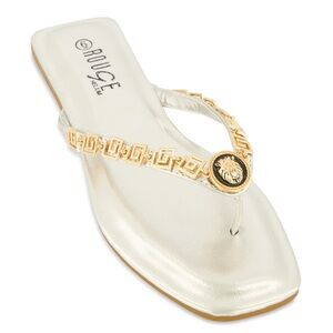 White and Gold Sandals with Greek Key Chain Strap